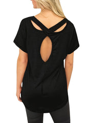Women's Backless Workout T Shirt V Neck Criss Cross Yoga Tops