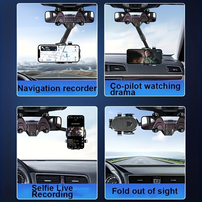 360 Rotatable Car Rearview Mirror Phone Mount