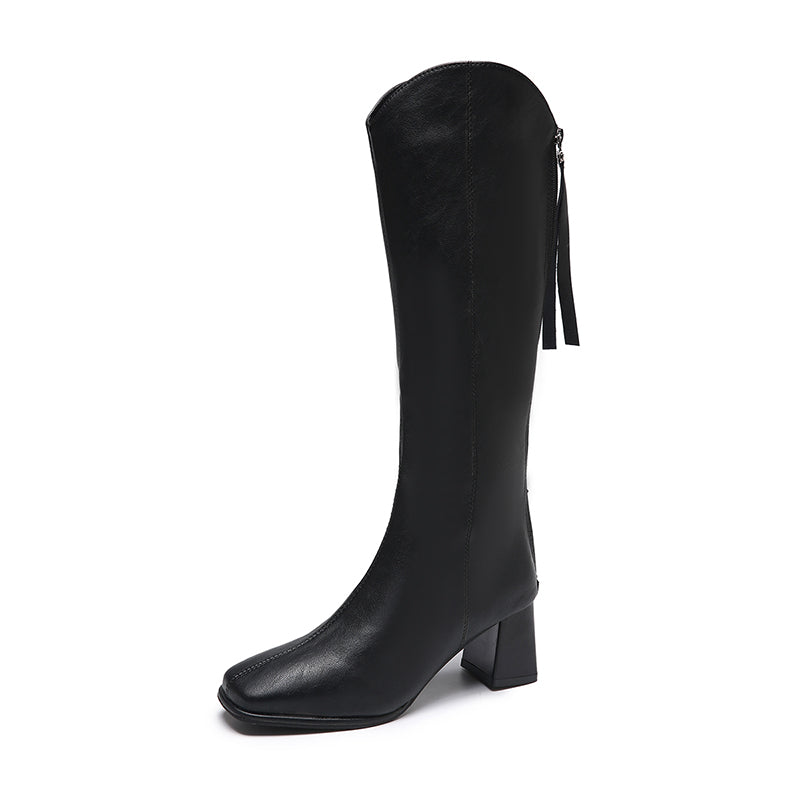 Women's Chunky Heel Riding Boots, Zip Back