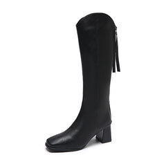 Women's Chunky Heel Riding Boots, Zip Back