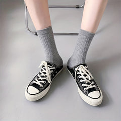 5 Pairs Retro Twist Textured Mid Tube Socks Women's Stockings
