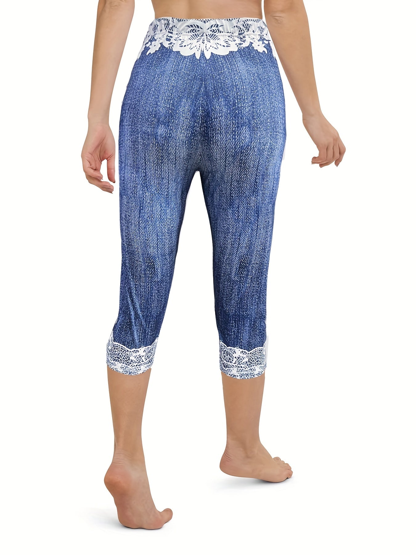 Denim & Butterfly Print Skinny Capris Leggings for Women