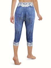 Denim & Butterfly Print Skinny Capris Leggings for Women