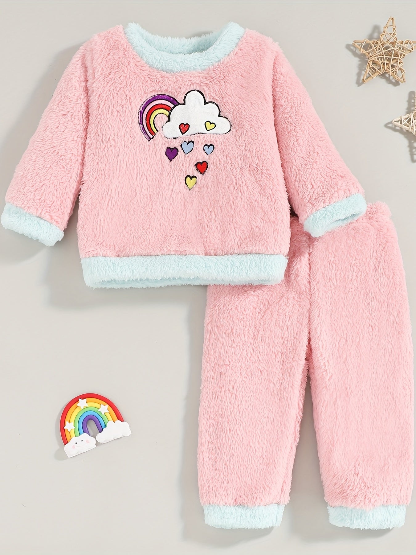 Kids Cartoon Print Pajama Set Warm Winter Loungewear
