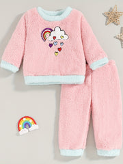 Kids Cartoon Print Pajama Set Warm Winter Loungewear