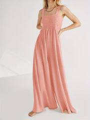Sleeveless Shirred Cami Jumpsuit Wide Leg High Waist