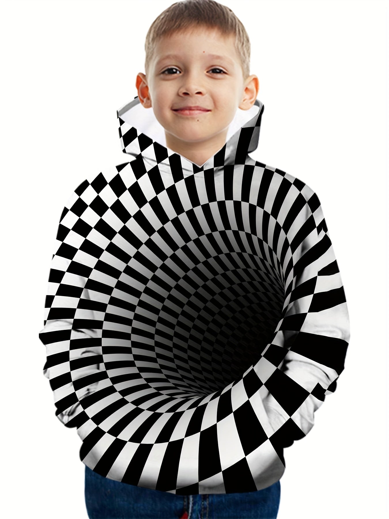 Checkerboard Pattern Kid's Hoodie for Spring Fall