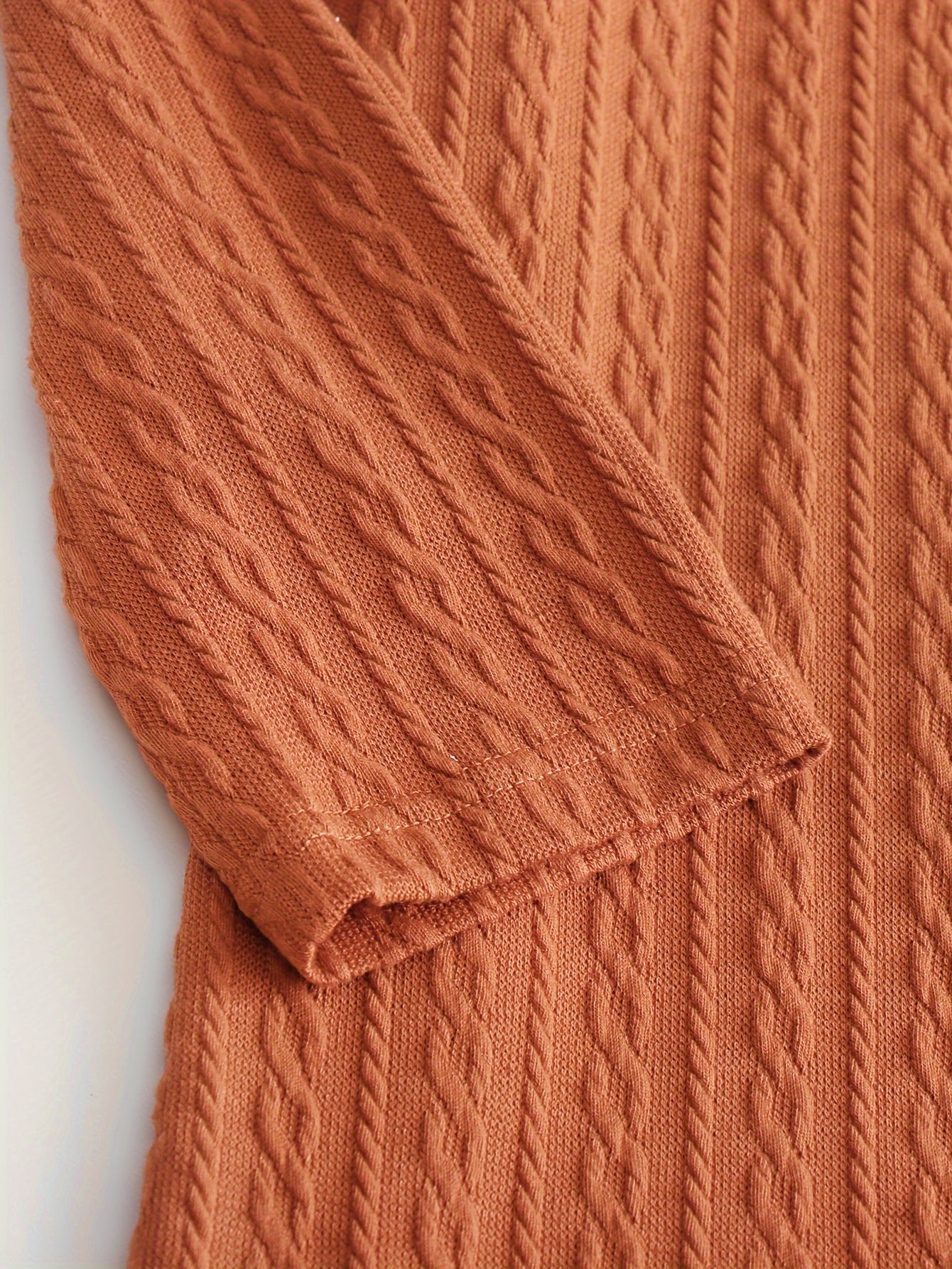 Solid Jacquard Long Sleeve Round Neck Dress