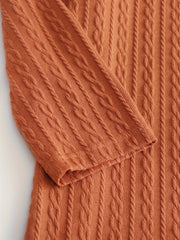 Solid Jacquard Long Sleeve Round Neck Dress