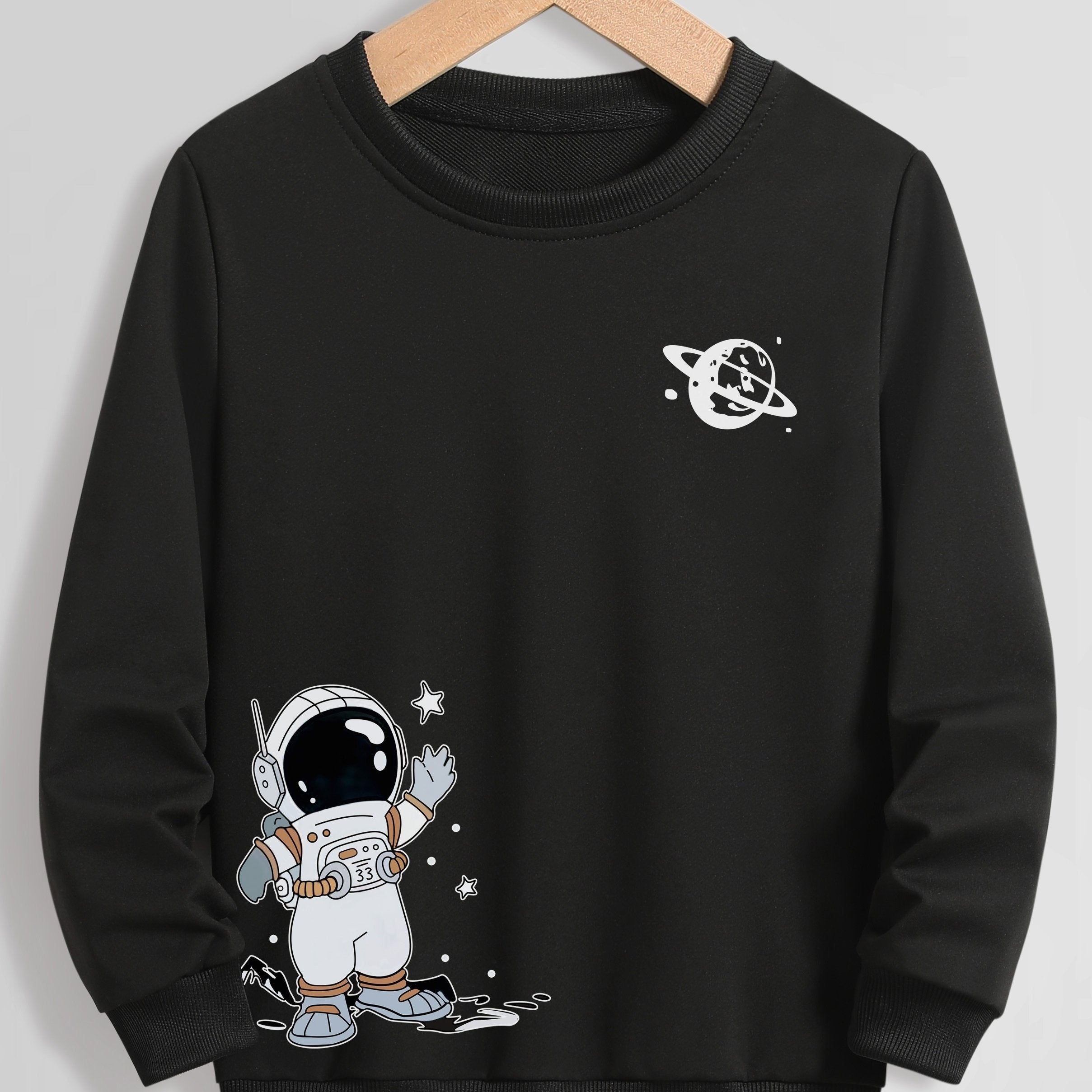 Cartoon Astronaut Print Boys Sweatshirt Long Sleeve Crew Neck