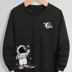 Cartoon Astronaut Print Boys Sweatshirt Long Sleeve Crew Neck