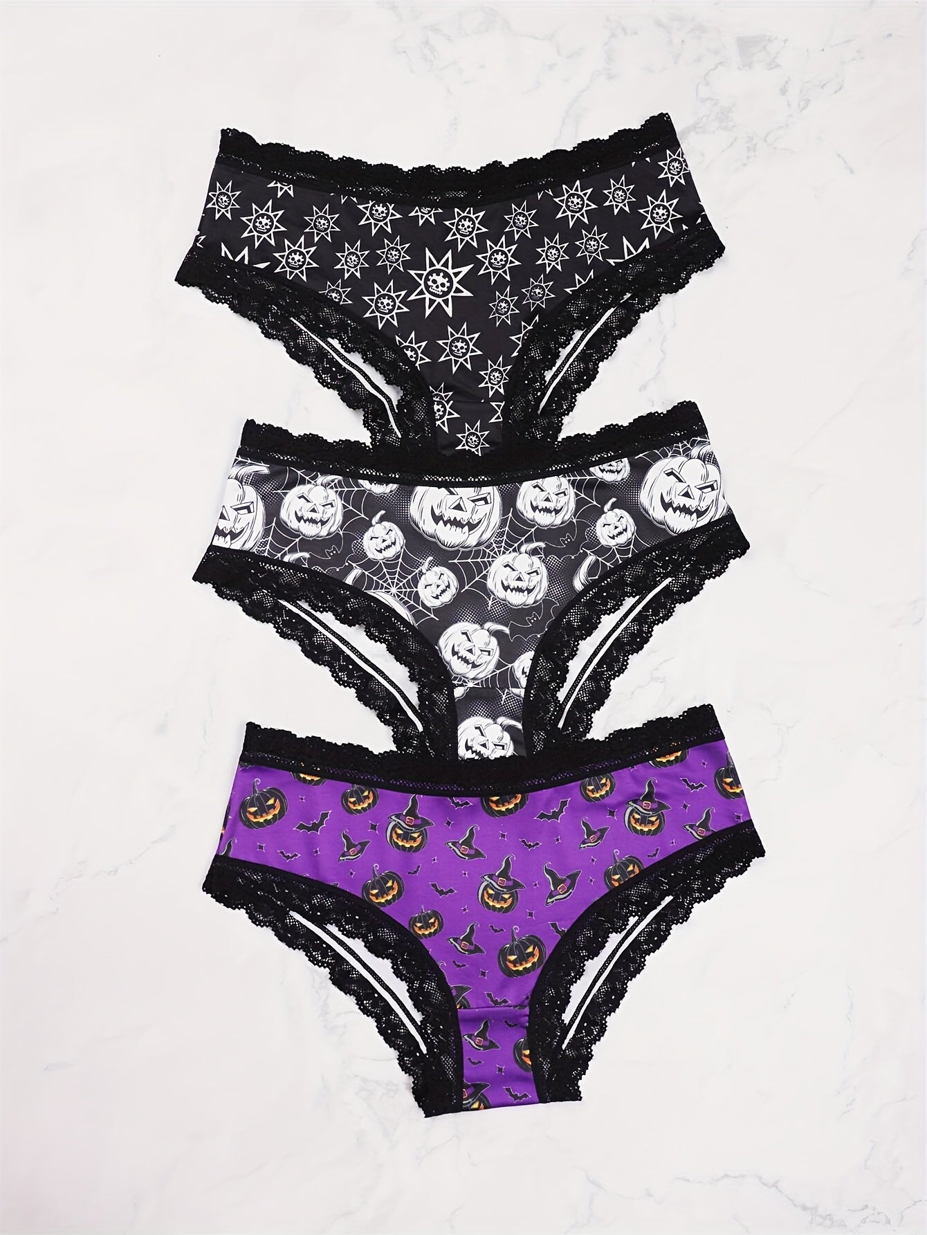 3 Pack Plus Size Halloween Sexy Panties Set Women's Plus Skull & Star Print