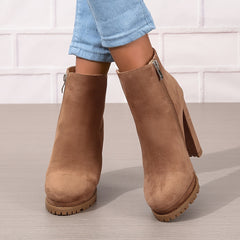 Comfy Block Heel Ankle Boots with Zipper