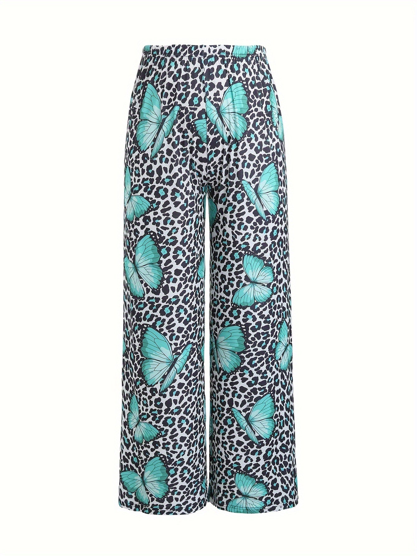 Pajamas Set Women's Plus Leopard & Butterfly Print Tee & Pants 2 Piece