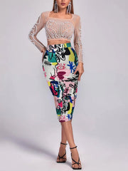 Graffiti Print High Waist Bodycon Skirt for Women