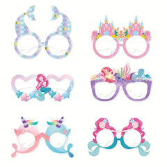 6 Pairs Birthday Party Paper Glasses Mermaid Castle Princess Unicorn Glasses