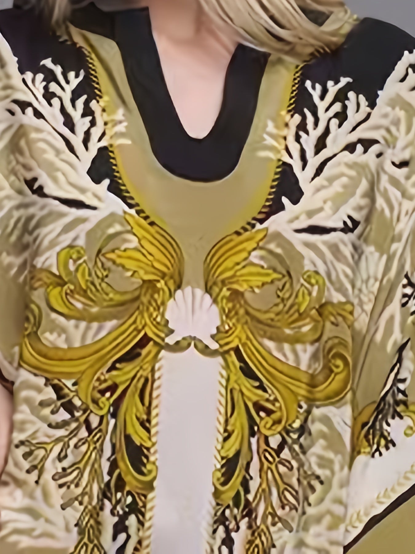 Retro Abaya Dress Women's Plus Tribal Print Long Sleeve