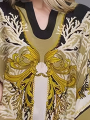 Retro Abaya Dress Women's Plus Tribal Print Long Sleeve
