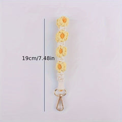 Daisy Flowers Macrame Keychain Wrist Lanyard for Women & Girls