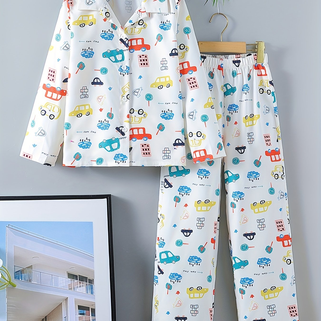 Boys 2pcs Pajamas Graffiti Car Cloud Print PJ Set