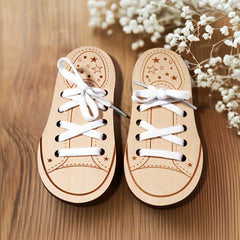 Wooden Shoe Lacing Busy Board Set Educational Toy for Motor Skills