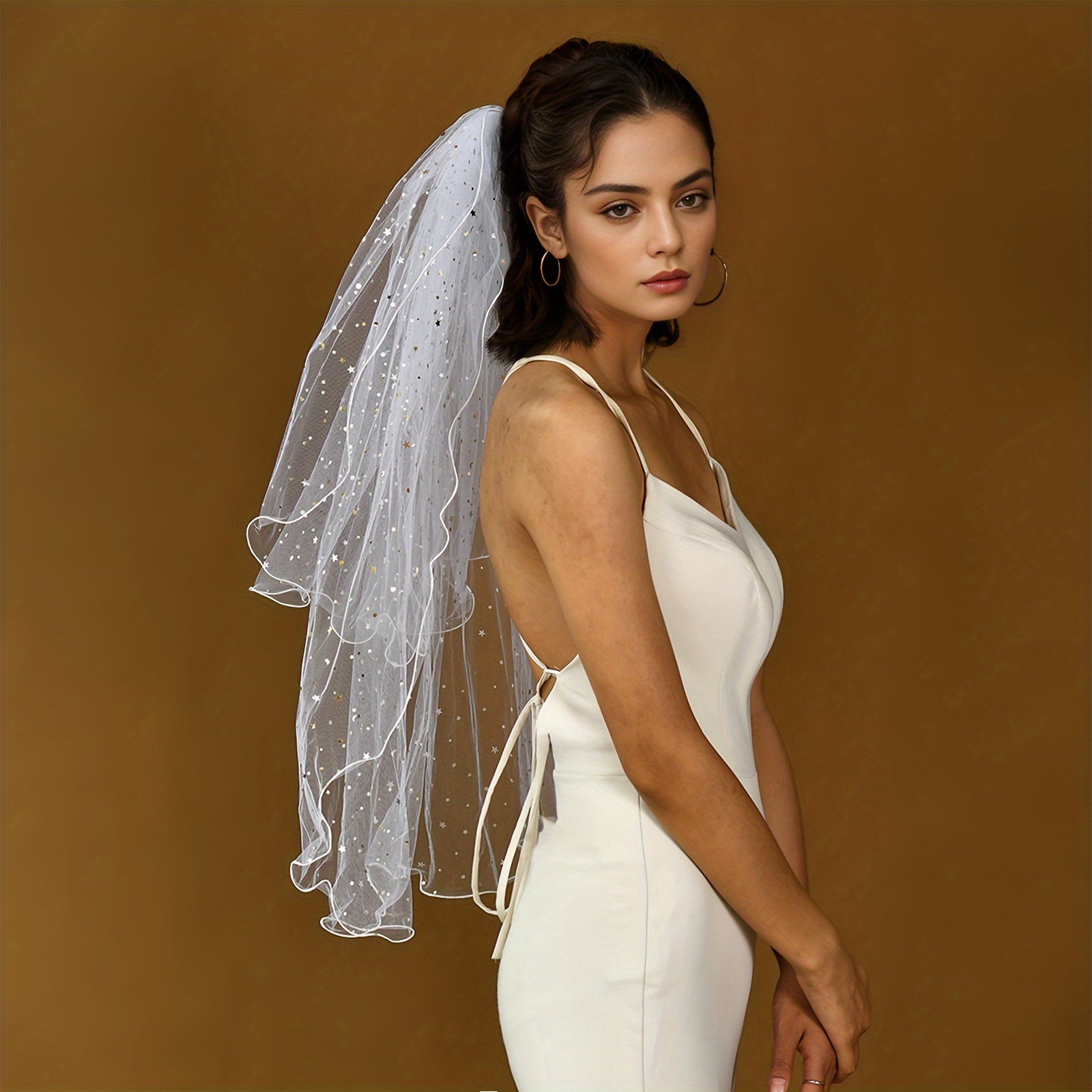 Double Layer Sequin Bridal Veil with Comb for Wedding M14