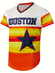 Men's HOUSTON 34 Embroidery Baseball Jersey Short Sleeve Shirt