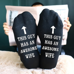 Men's Creative Letter Graphic Cotton Blend Mid Crew Socks