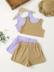Girls Casual Sports Tank Top And Shorts Set