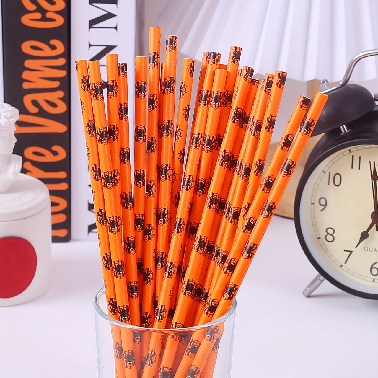 50 Multicolor Halloween Paper Straws, Biodegradable for Drinks