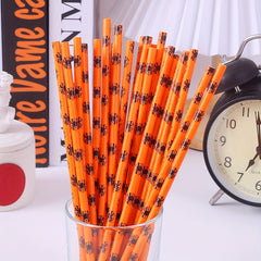 50 Multicolor Halloween Paper Straws, Biodegradable for Drinks