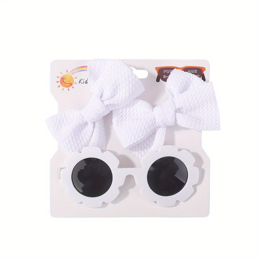 3 Piece Baby Girl Outfit Set with Bowknot Hair Clips and Sunglasses