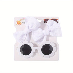 3 Piece Baby Girl Outfit Set with Bowknot Hair Clips and Sunglasses