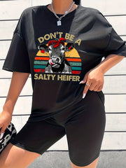 2pcs Animal Graphic Sports Suits Crew Neck T shirts & Shorts