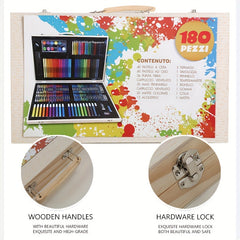 180-Piece Wooden Box Painting Set Watercolor Pen Art Kit