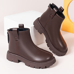 Kids Solid Ankle Boots with Side Zipper Comfy Casual Shoes