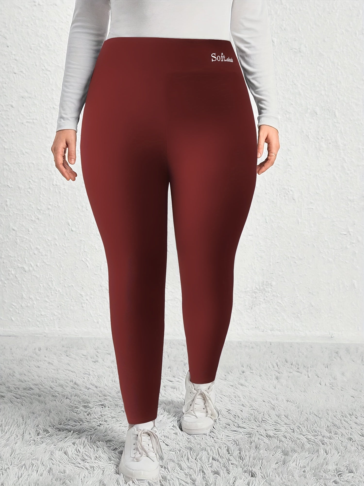 Casual Leggings Women's Plus Letter Print Liner Fleece High Rise