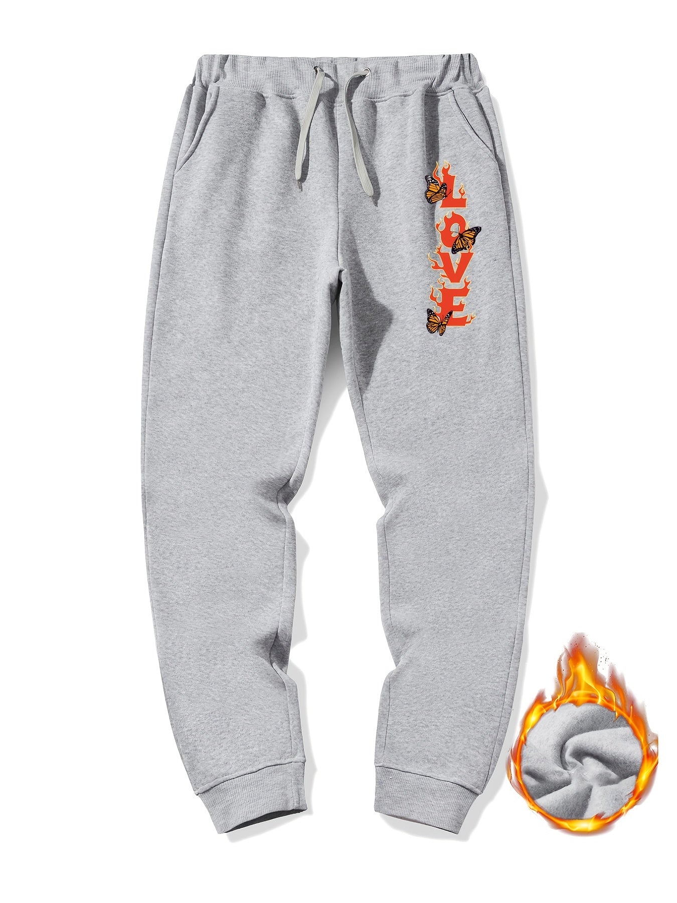 Men's Casual Fire Love Butterfly Sherpa Fleece Drawstring Sweatpants