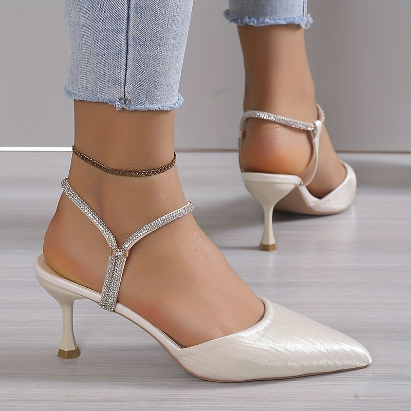 Rhinestone Stiletto Heel Sandals Point Toe Summer Glitter Dress Shoes