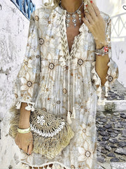 Boho Dress V Neck Tassels Casual Dress For Spring & Summer