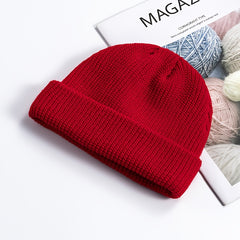 Retro Cotton Brimless Flip up Hat - Adjustable Rolled Cuff