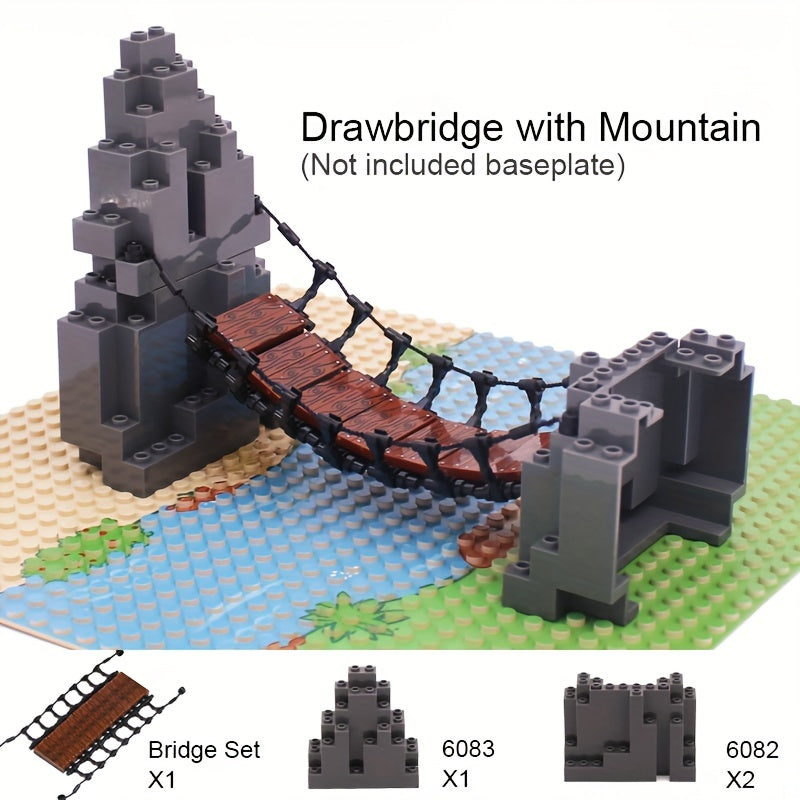 Blocks Drawbridge Set Mountain Jungle Forest Construction Building Bricks DIY