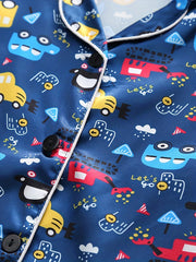 Boys Cartoon Cars Pajamas Set Short Sleeves Tops & Bottoms Cozy Homewear