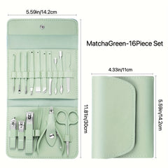 16Pcs Nail Clippers Set Foldable Manicure Tool Box Pedicure Tool