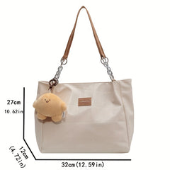 Large Capacity Tote Bag Casual PU Leather Shoulder Bag With Pendant