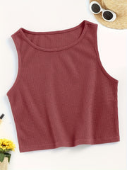 Waffle Solid Tank Top Sleeveless Crew Neck Casual & Comfy Women's Lingerie