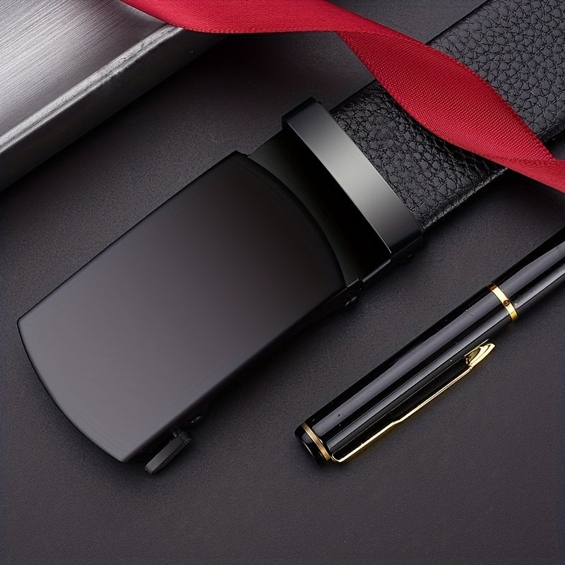 Men's Leather Belt with Automatic Buckle for Business and Wedding Season