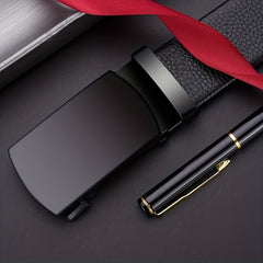 Men's Leather Belt with Automatic Buckle for Business and Wedding Season