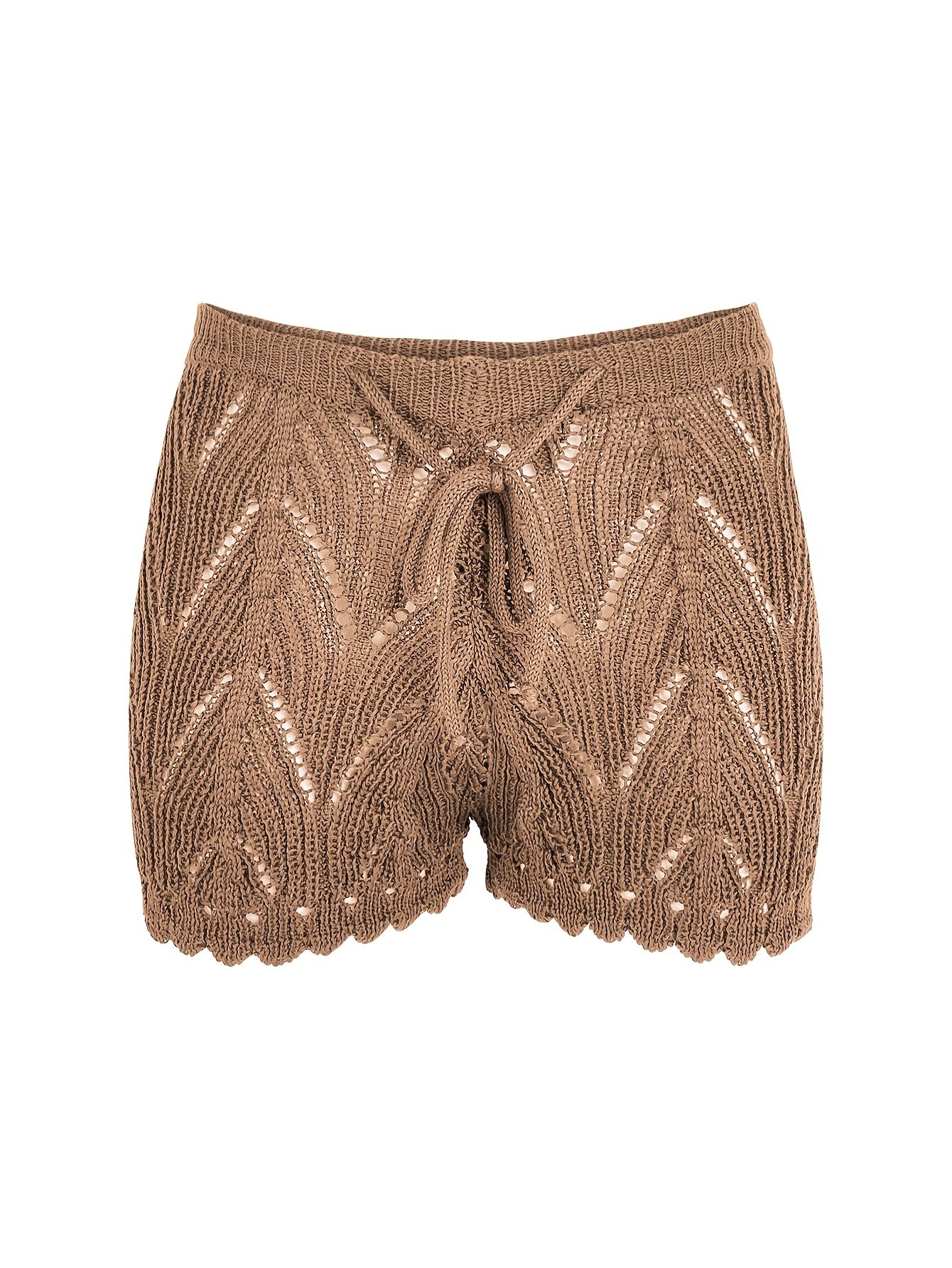 Solid Eyelet Drawstring Shorts Vacation Elastic Waist Shorts