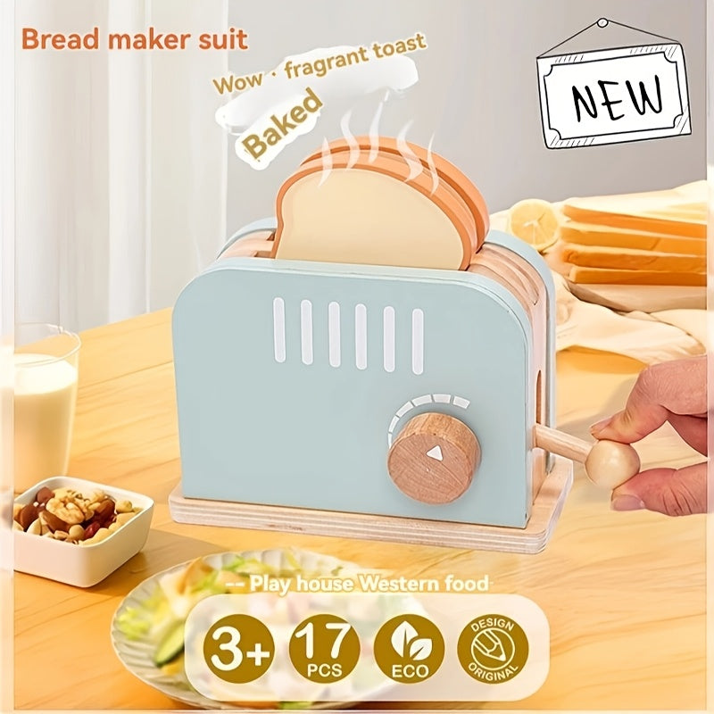 Wooden Pop Up Toaster Toy Set for Pretend Kitchen Role Play